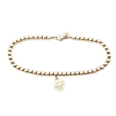 Sterling Silver T&amp;Co Green Heart Bracelet- Size: 7.5"