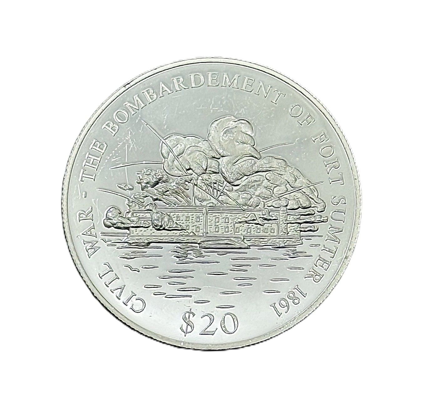 2000 Republic of Liberia $20 Civil War Bombardment of Fort Sumter Silver Proof Coin