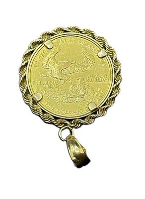 1989 $10 American Gold Quarter Eagle 1/4 oz Pendant in 14K Rope Bezel