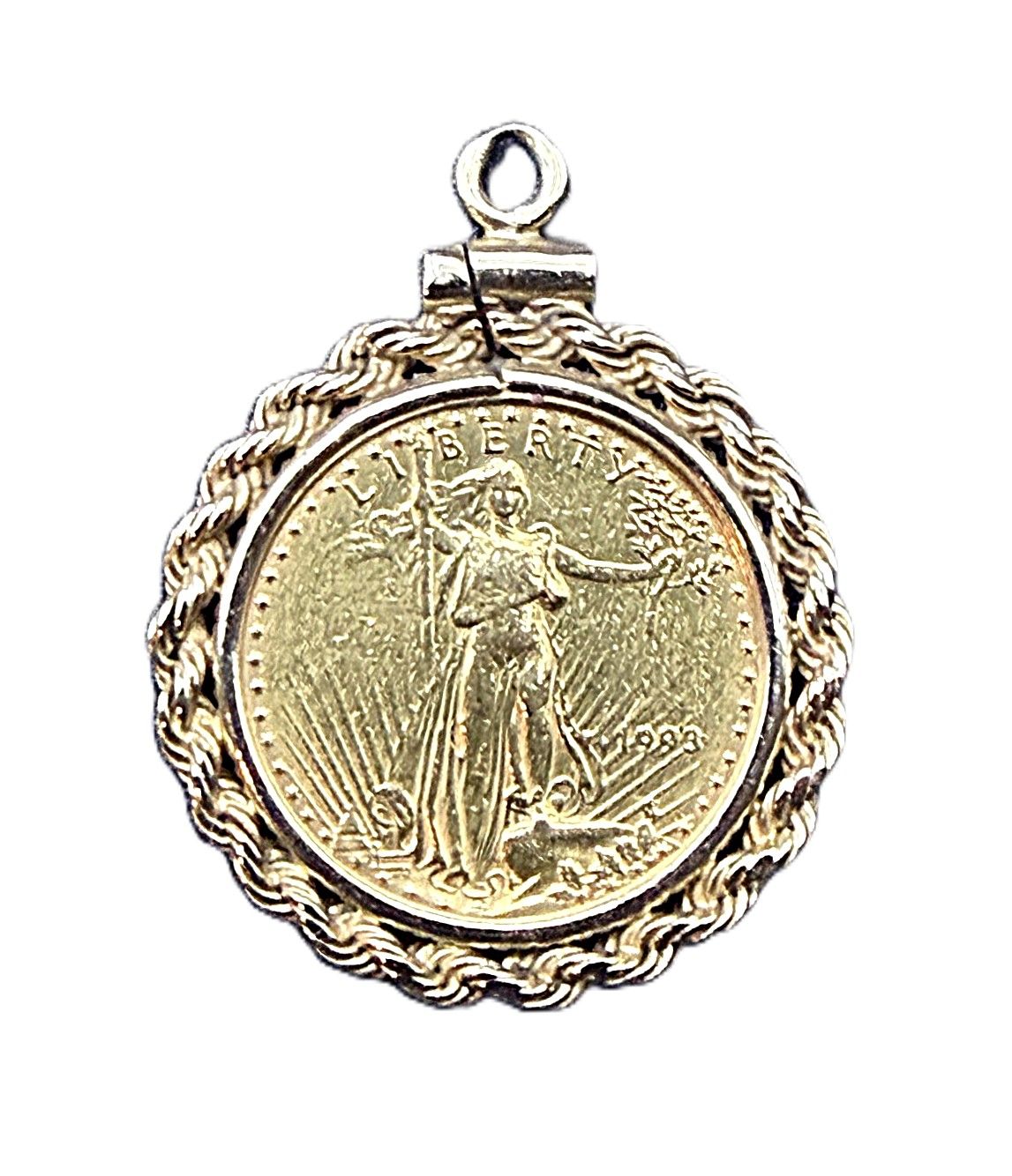 1993 1/10 oz American Gold Eagle Coin Pendant in 14K Yellow Gold Rope Bezel