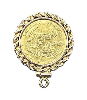 1993 $5  American Gold Tenth Eagle 1/10 oz Coin Pendant in 14K Yellow Gold Rope Bezel