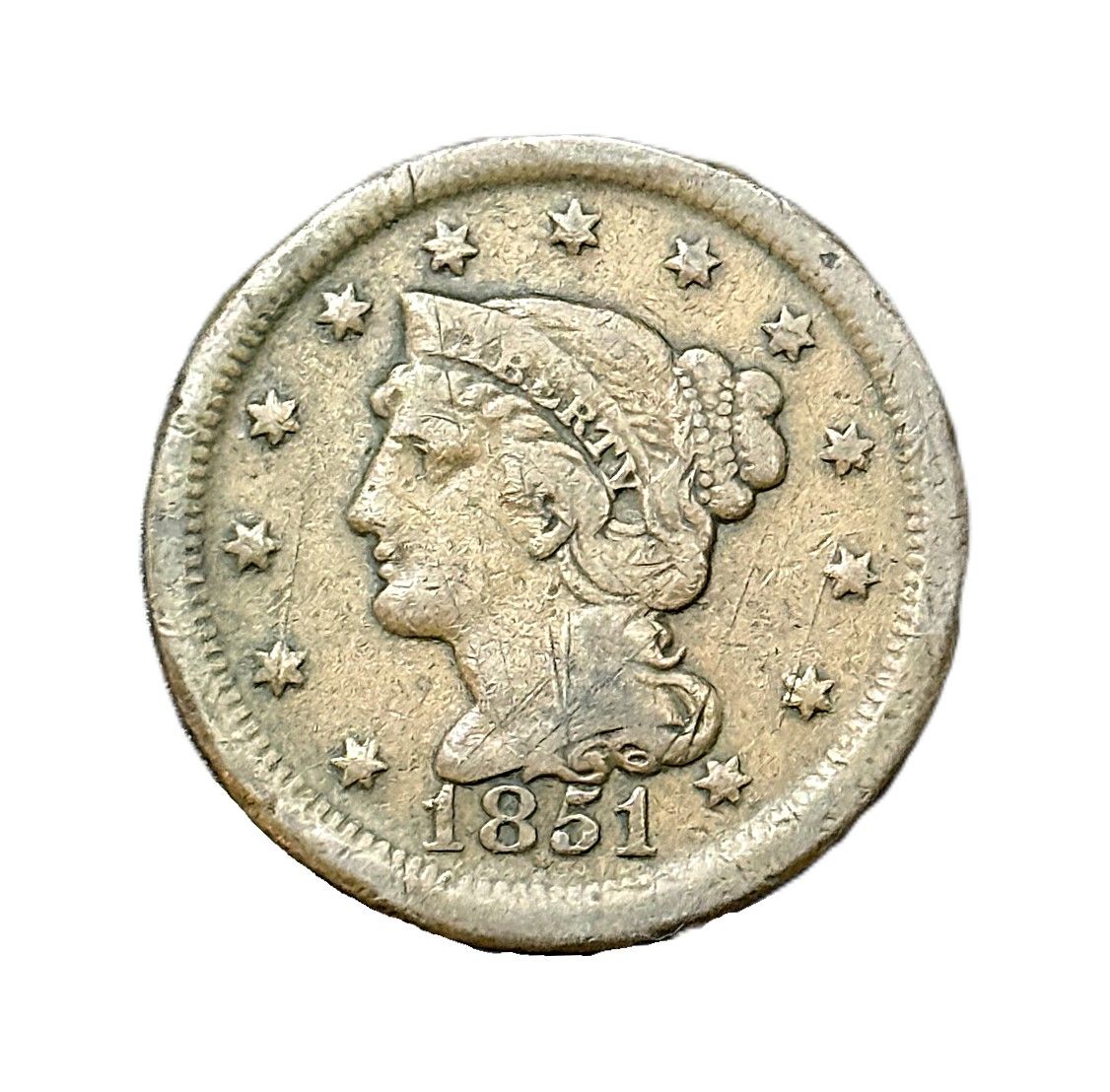 1851 Braided Hair Large Cent