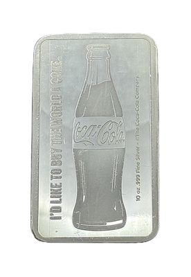 10 oz Coca-Cola- "I'd Like to Buy the World a Coke" Slogan- Silver Bar .999 Fine