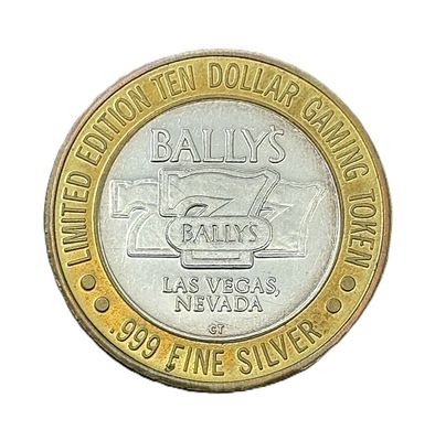 Bally's Las Vegas Nevada $10 Silver Strike Limited Edition 777 Slots / State Seal Bimetallic Gaming Token