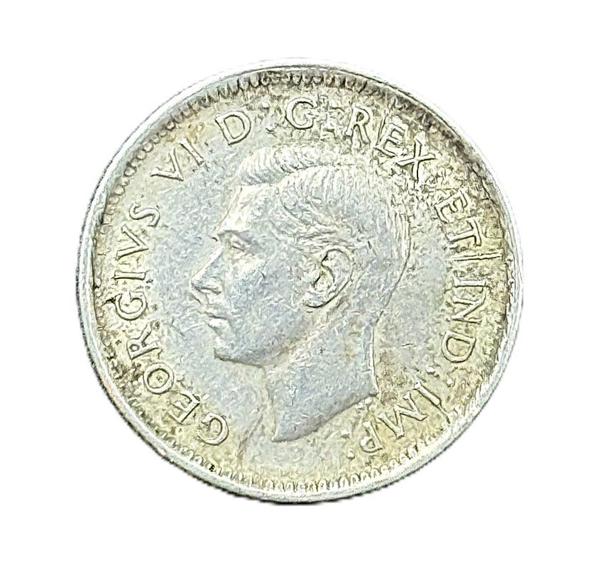 1943 Canada Silver 10 Cents George VI Bluenose Schooner Dime