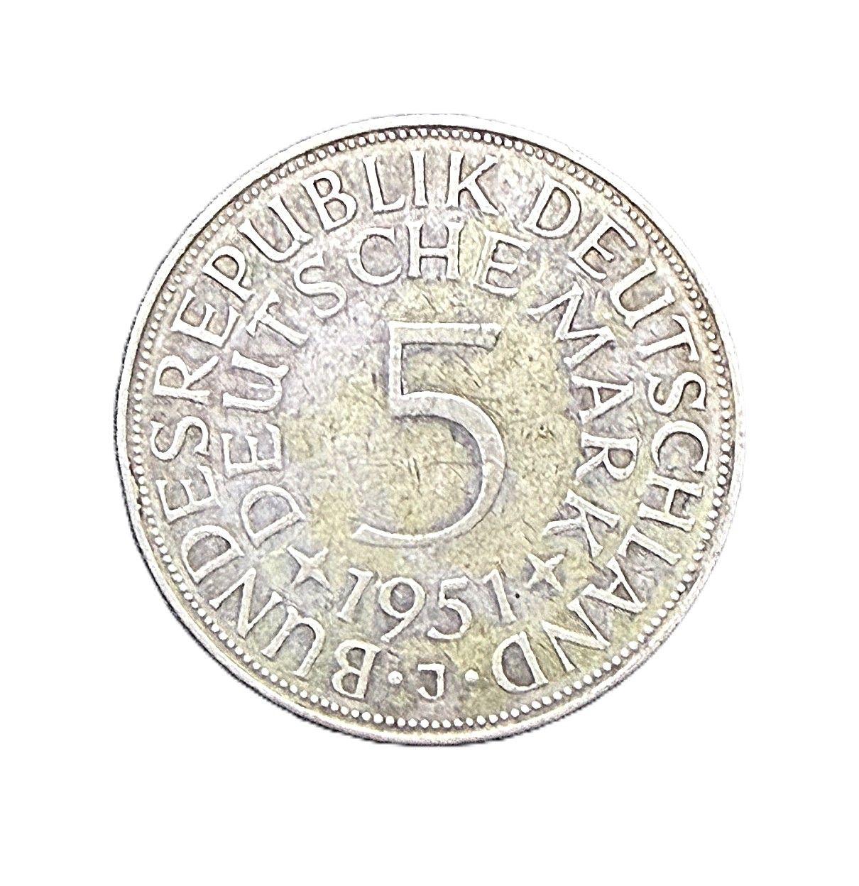1951-J Germany 5 Deutsche Mark Silver Coin