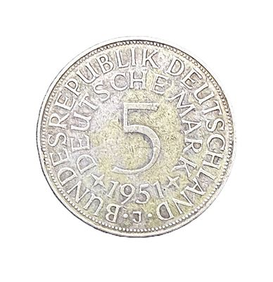 1951-J Germany 5 Deutsche Mark Silver Coin