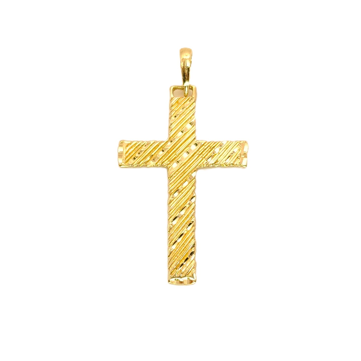 14k Gold Diamond Cut Textured Cross- Size: 1.5"