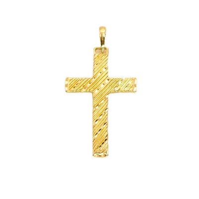 14k Gold Diamond Cut Textured Cross- Size: 1.5"
