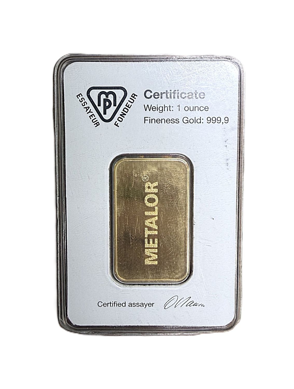 1 oz Metalor Switzerland Fine Gold Bar .9999 Pure in Tamper-Evident Assay Card