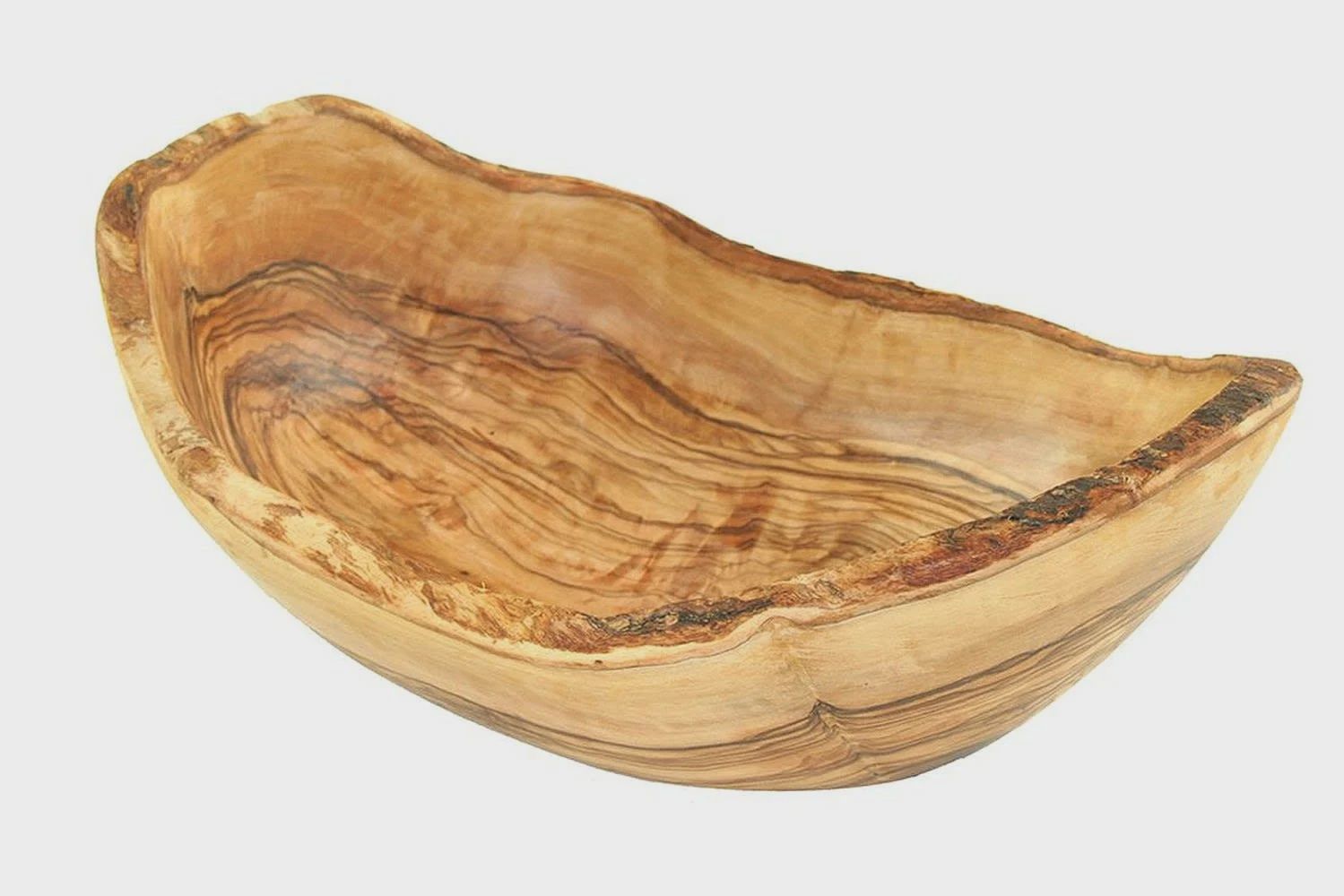 Fruitschaal met rustieke rand (lengte: 25 - 29 cm) gemaakt van olijfhout