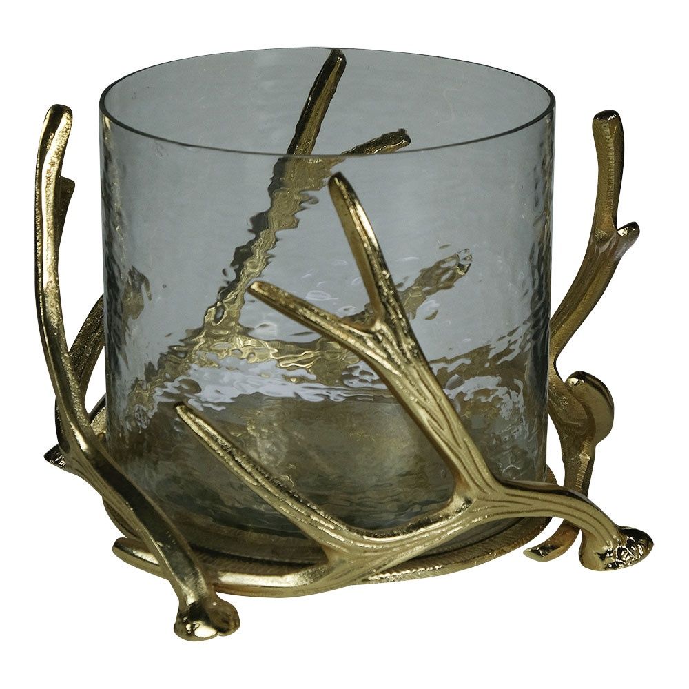 Windlicht gewei champagne goud large 28cm