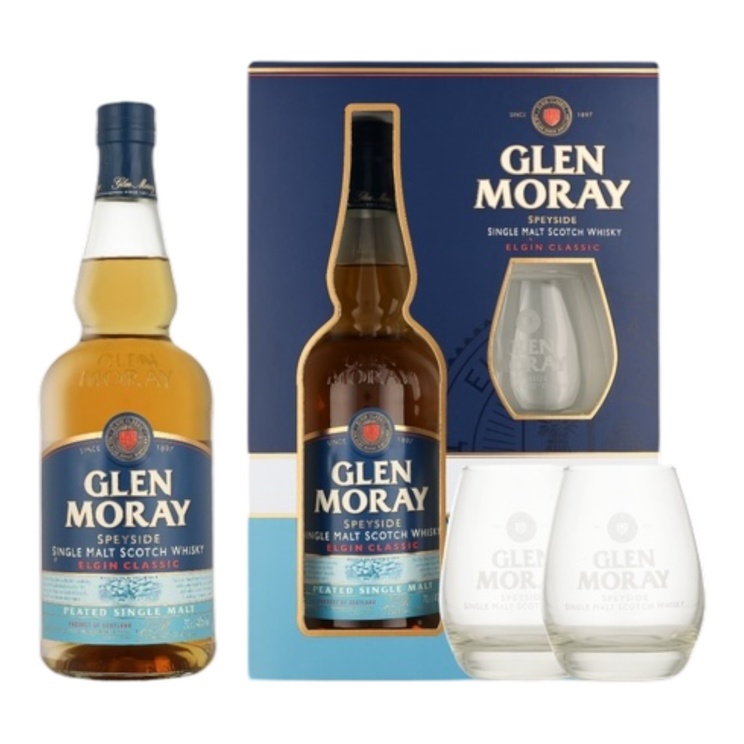 Glen Moray Classic Peated Single Malt + 2 Verres 40° - 0,7L