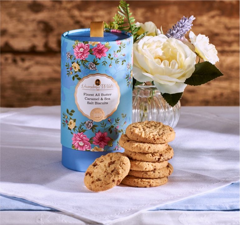 Victoriaanse Bloementube Boterige Zoutkaramel Biscuits 150g