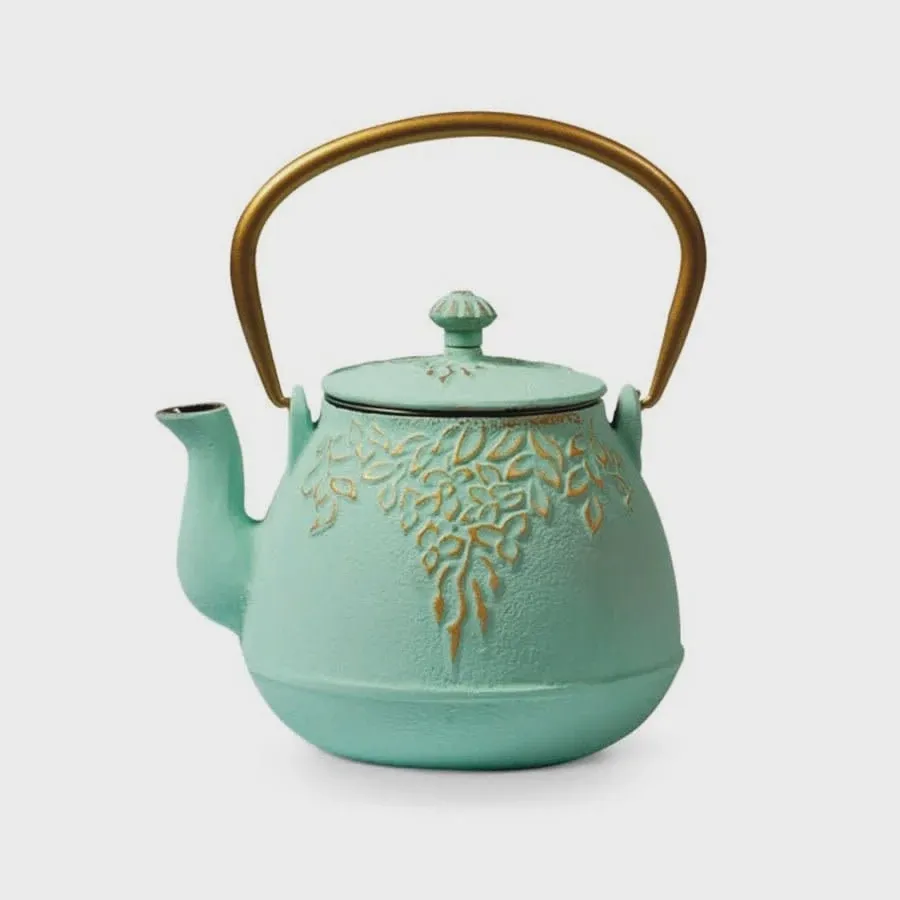 Theepot &quot;Ziyi&quot;, turkoois/goud, gietijzer met roestvrijstalen filter - 800ml