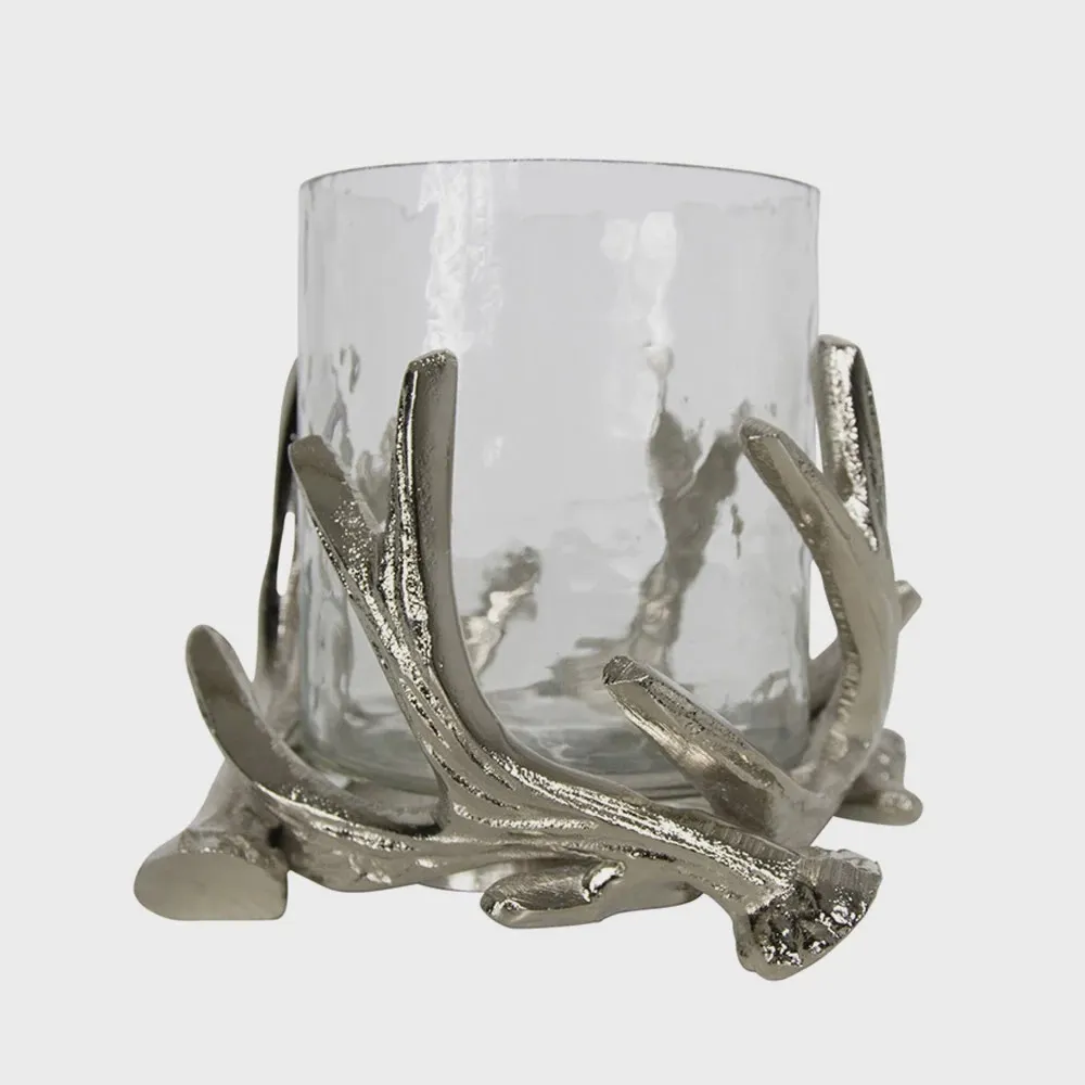 Windlicht Gewei dia 17cm Zilver 16x16x12cm