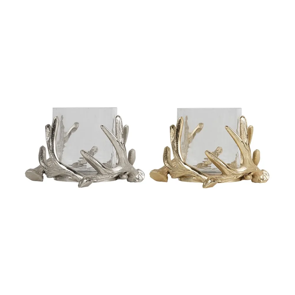 Windlicht gewei champagne goud dia 14cm
