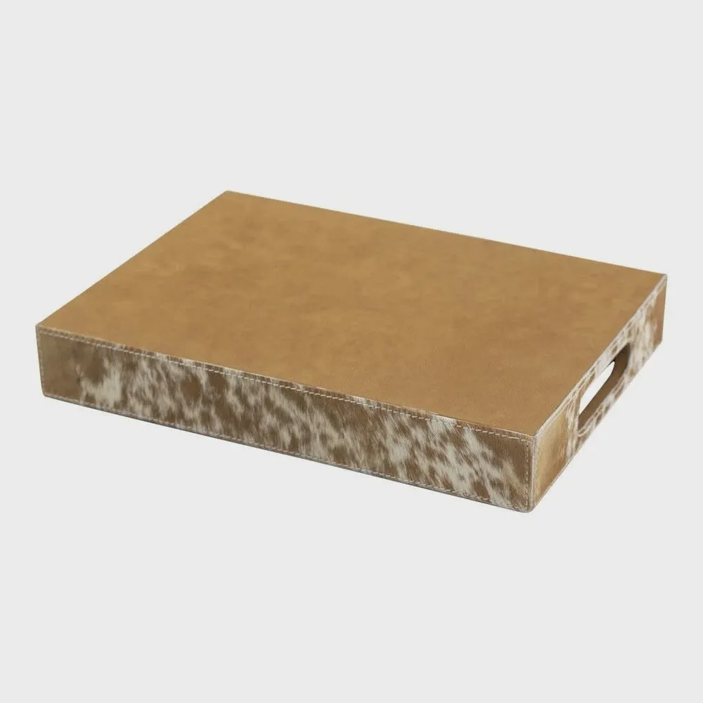 Dienbladen koehuid rechthoek bruin/wit (set of 3)
