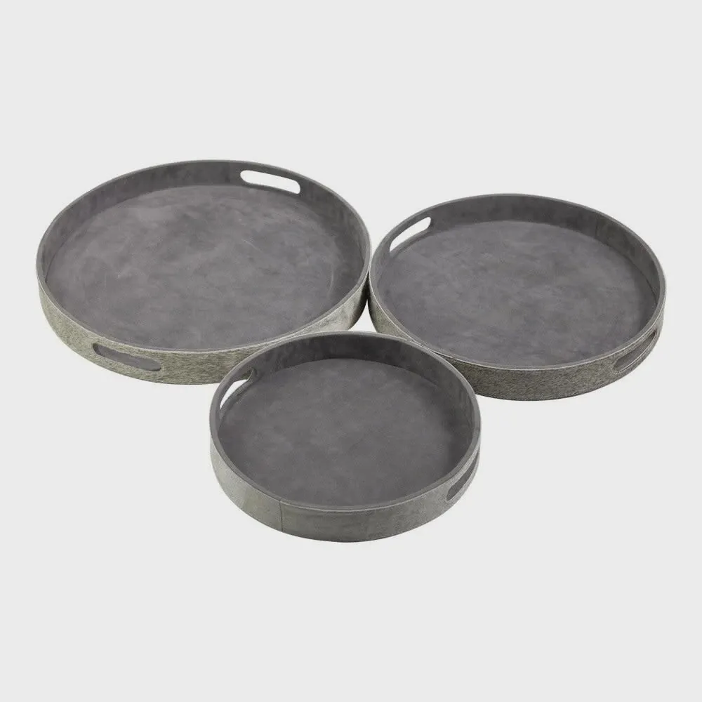 Dienbladen koehuid rond grijs (set of 3)
