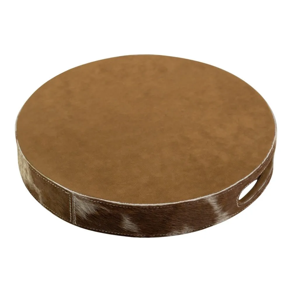 Dienbladen koehuid rond bruin/wit (set of 3)