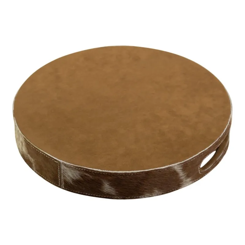 Dienbladen koehuid rond bruin/wit (set of 3)