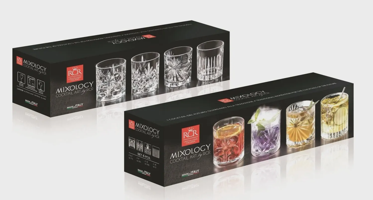 MIXOLOGY SET A 4 COCKTAIL/WHISKEY GLAZEN