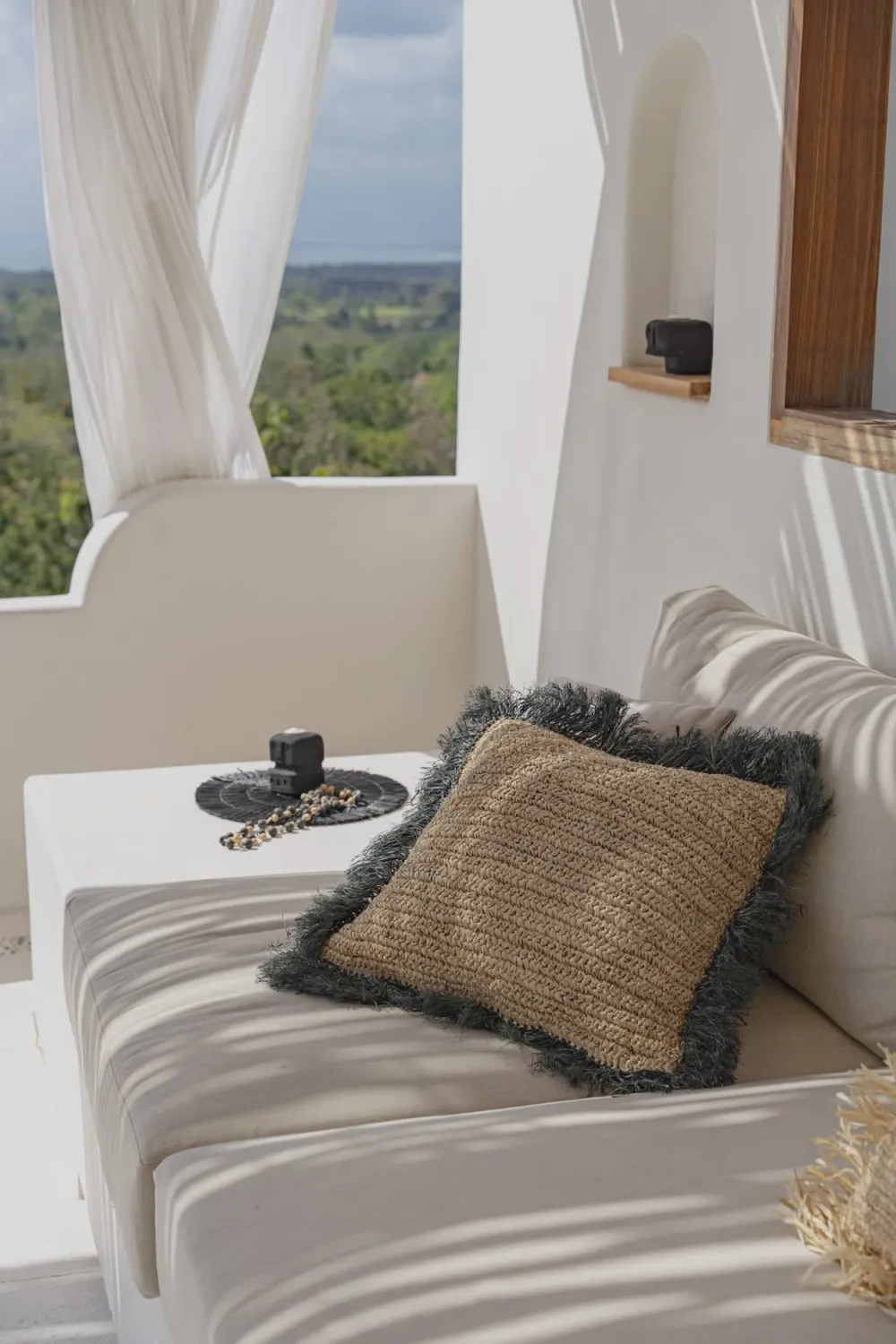 The Raffia Cushion Cover Square - Natural Black - L