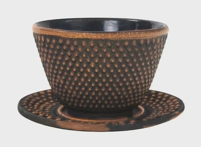 Teacup 12cl + round plate Arare, koper