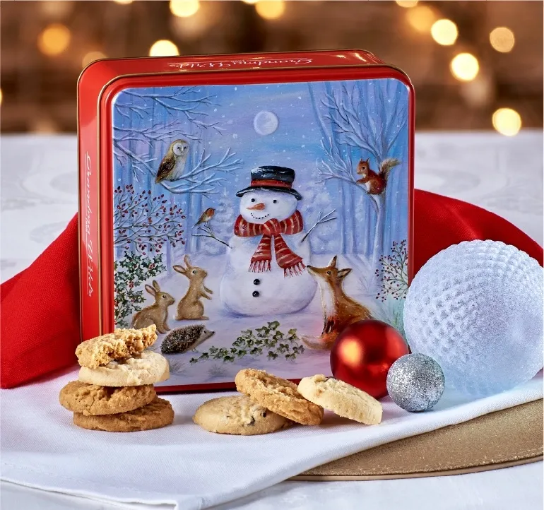 EMBOSSED SNOWMAN &amp; WOODLAND FRIENDS TIN 160GR
