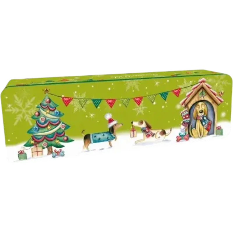 EMBOSSED CHRISTMAS DOGS PARTY TIN 200GR