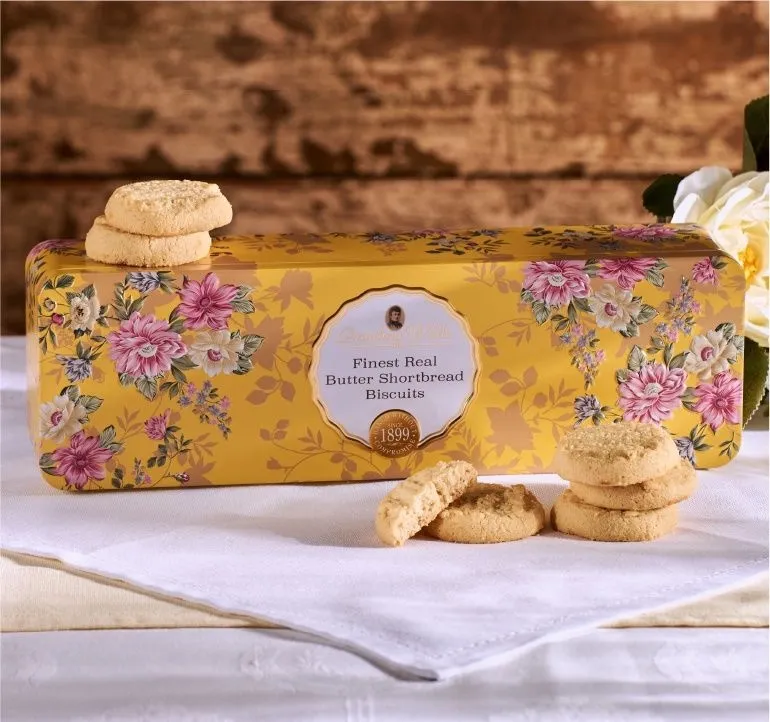 Victoriaanse Bloemen Blik Boterige Shortbread 150g