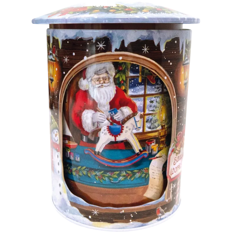 SANTA&#39;S MUSICAL ROTATING TOY SHOP TIN 200GR