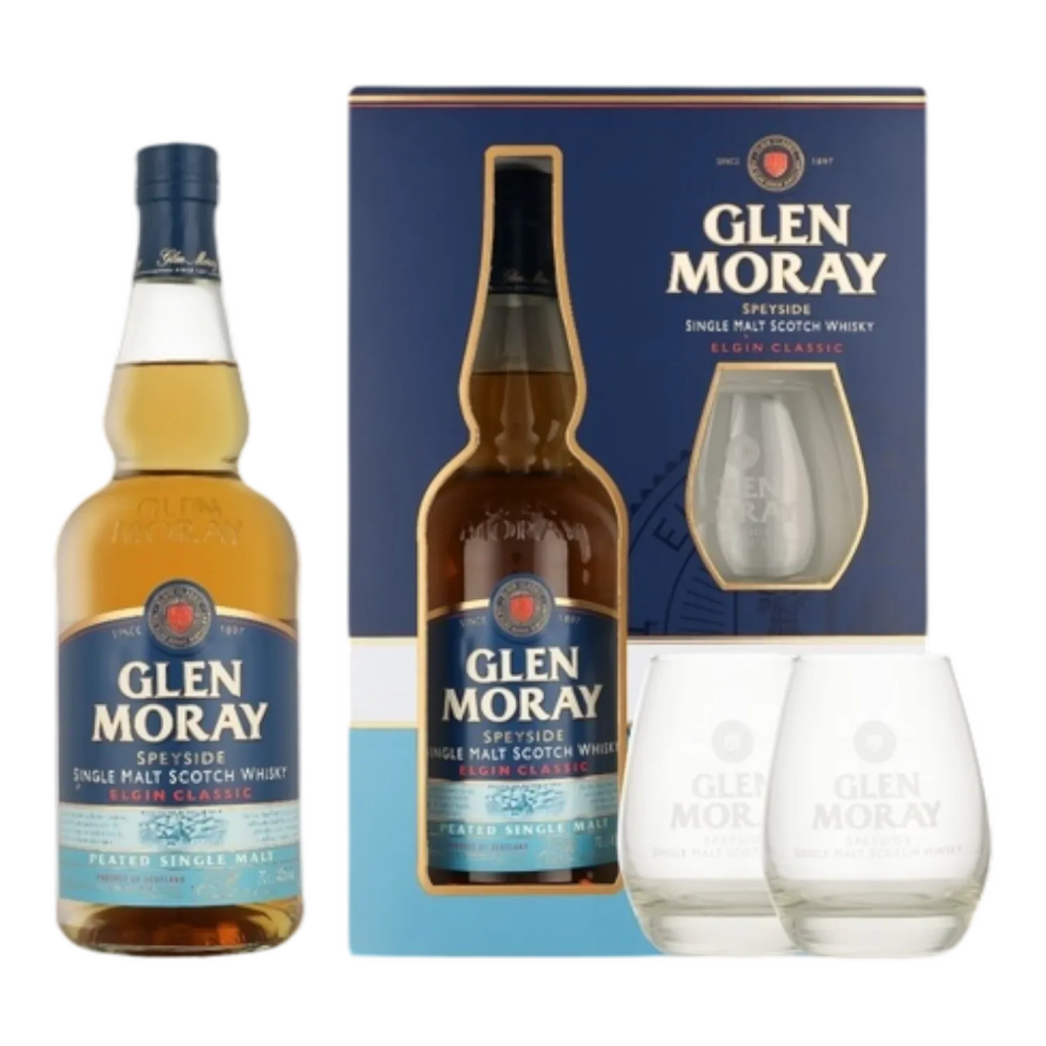 Glen Moray Classic Peated Single Malt + 2 Verres 40° - 0,7L