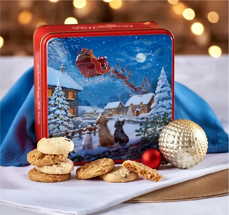 EMBOSSED DOGS ON SANTA WATCH TIN 160GR