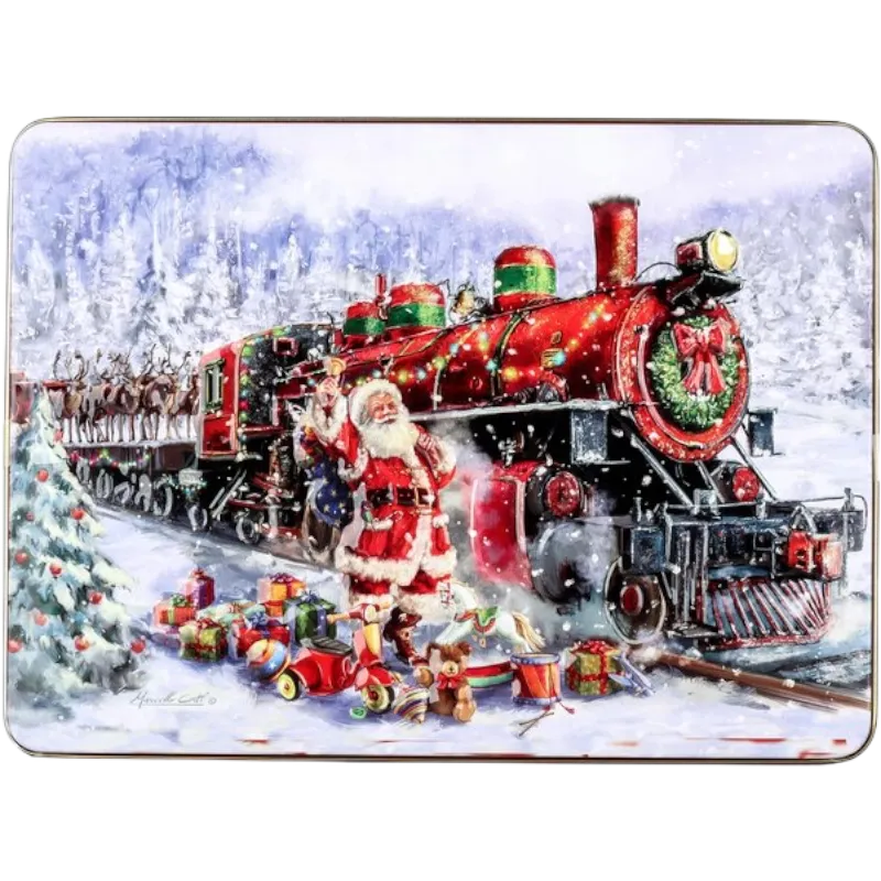 EMBOSSED SANTA TRAIN TRAIN WITH TOYS TIN 400GR