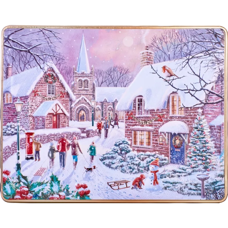 EMBOSSED WINTER VILLAGE SCENE TIN 600GR