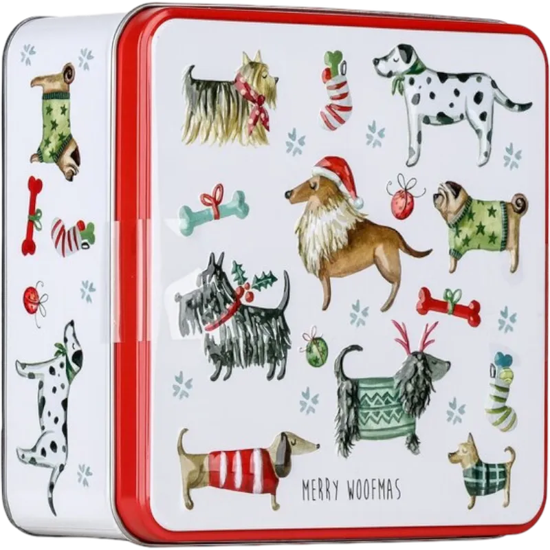 EMBOSSED MERRY WOOFMAS TIN 160GR