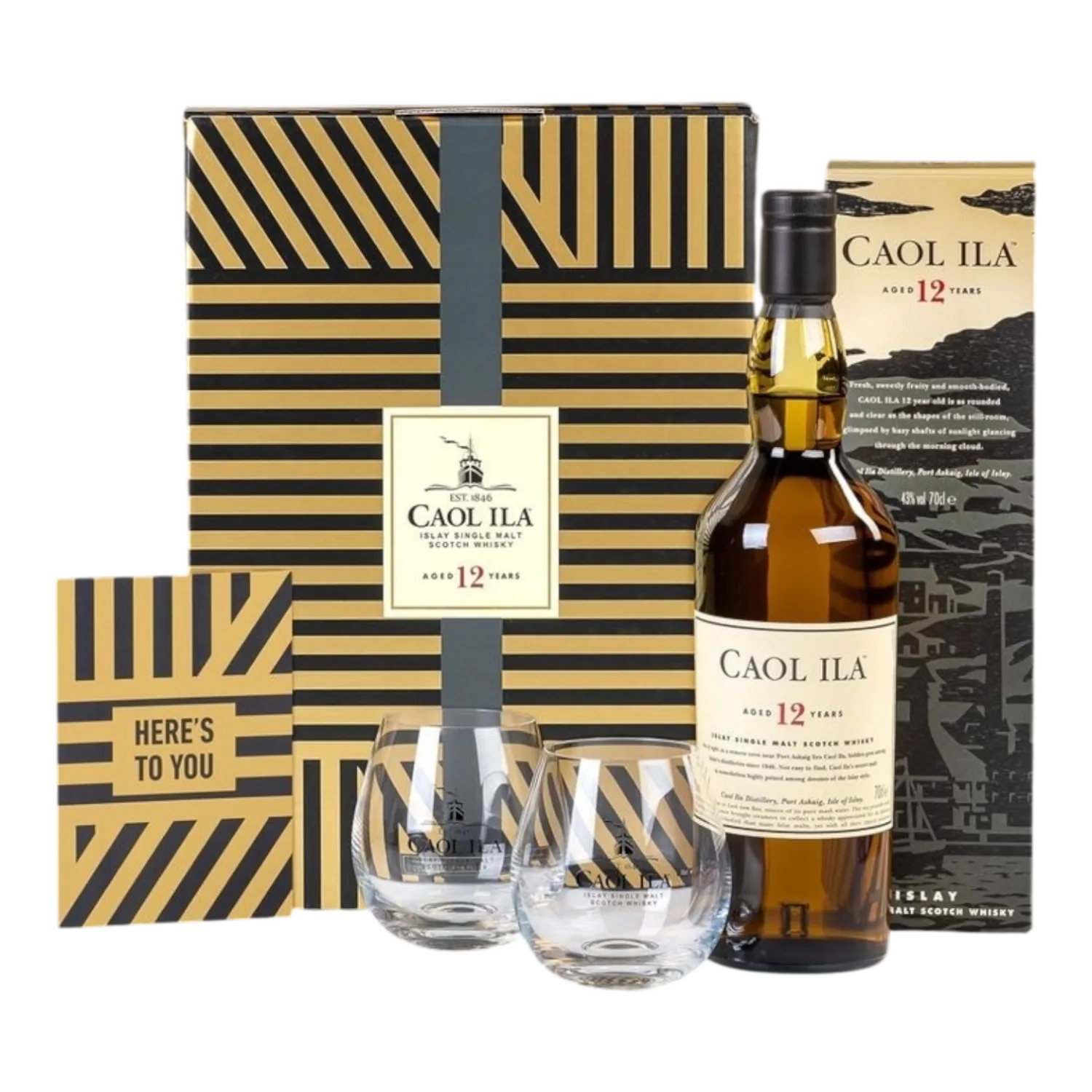 Caol Ila 12 Years + 2 Glazen 43° - 0,7L