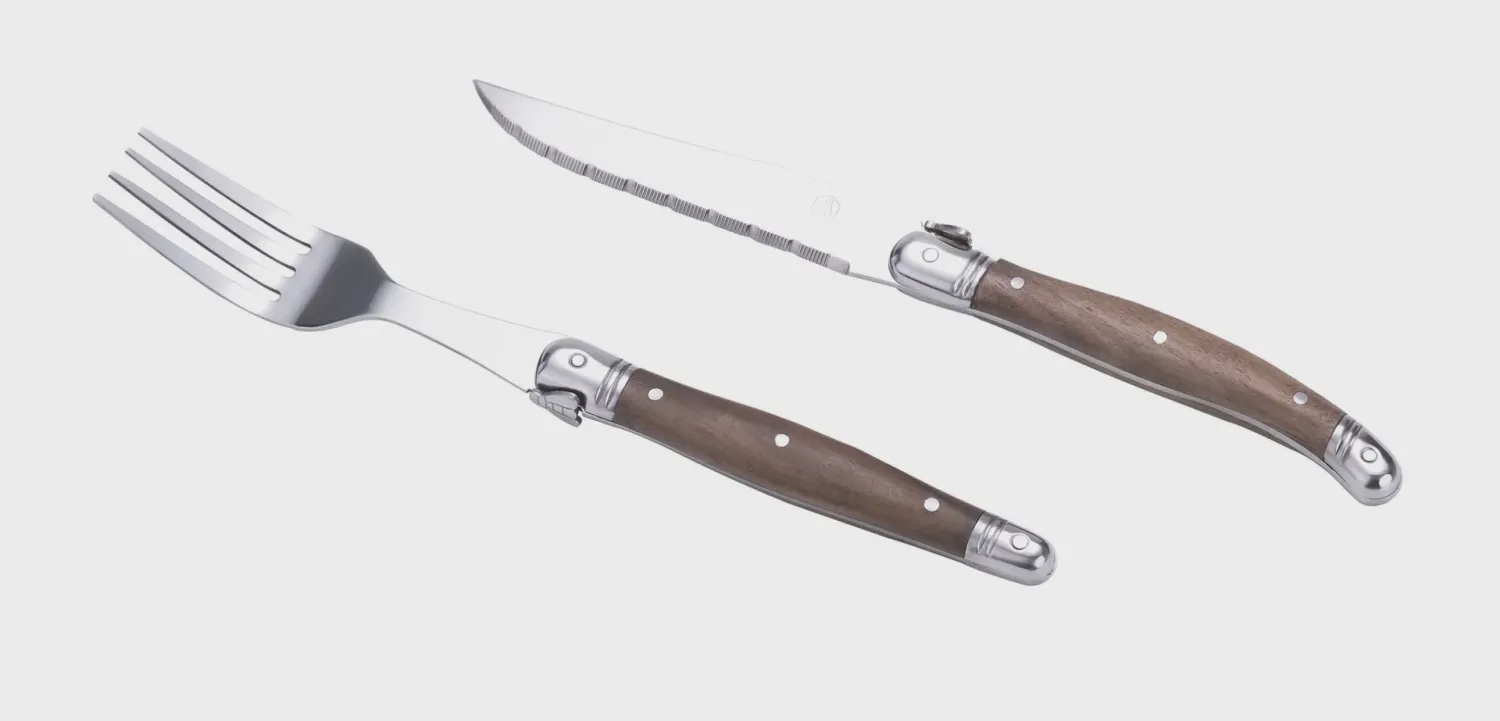 LAGUIOLE  6 MESSEN &amp; 6 VORKEN WALNOOTHOUT