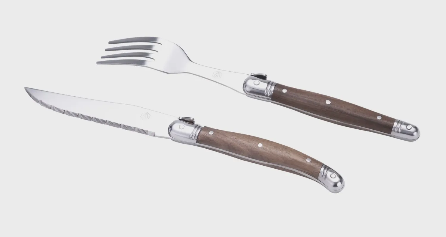 LAGUIOLE  6 MESSEN &amp; 6 VORKEN WALNOOTHOUT