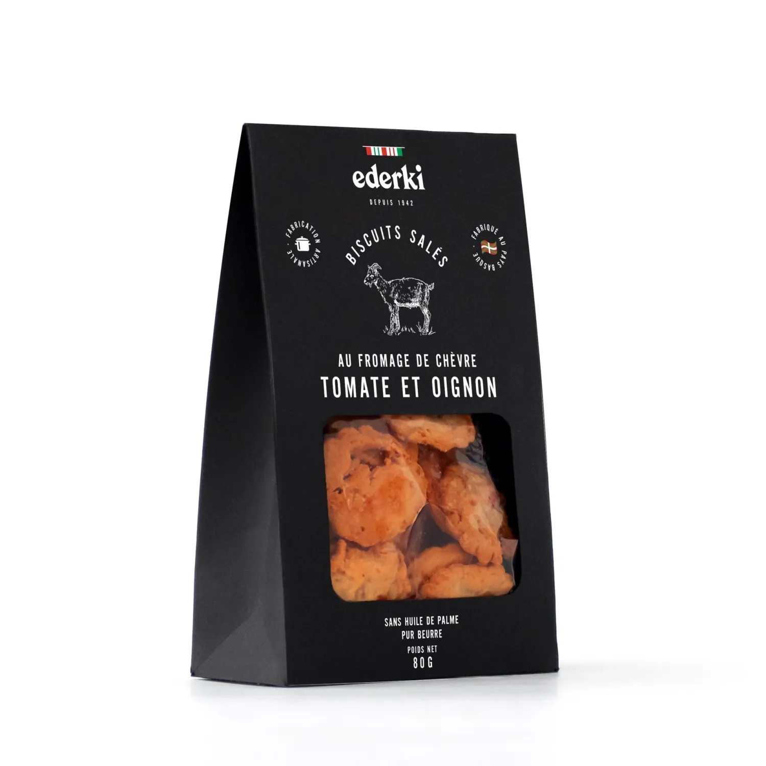 Biscuit au fromage de chèvre, tomates et oignons