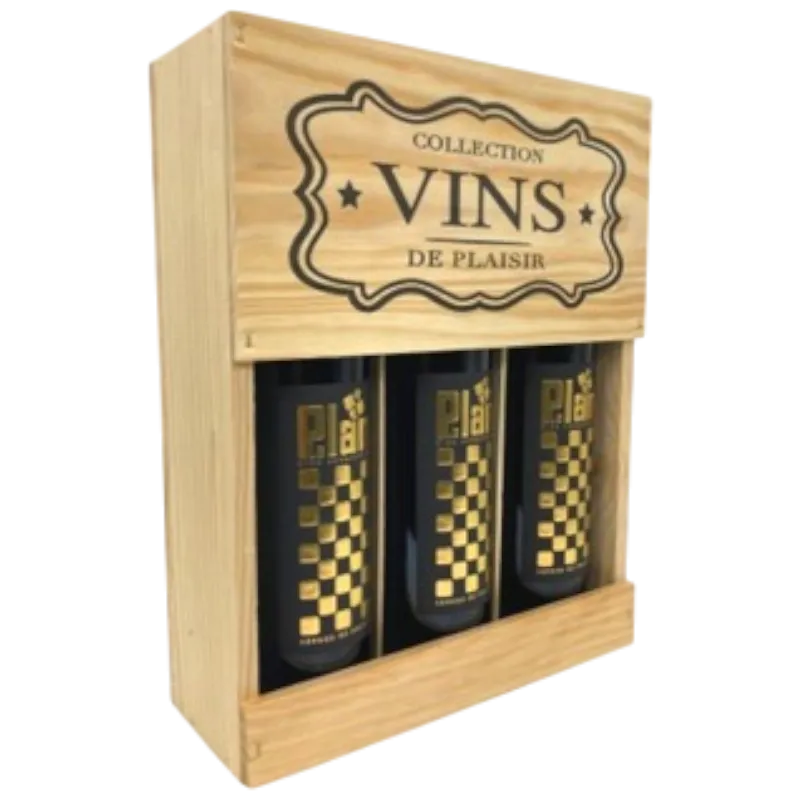 Houten Kist 3 x LePlan &quot;GP&quot; Merlot 75cl
