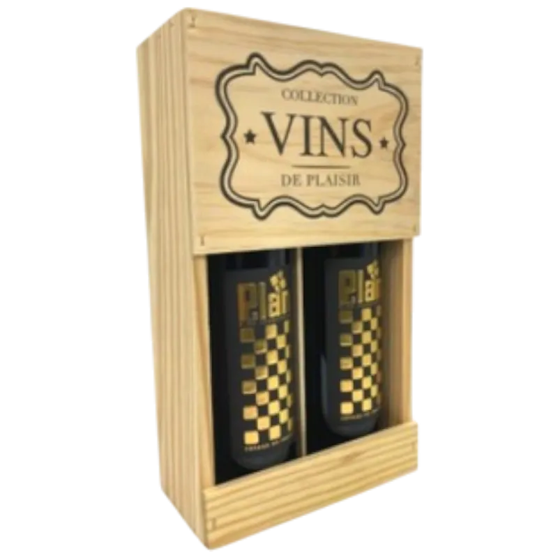 Houten Kist: 2x LePlan &quot;GP&quot; Merlot 75cl