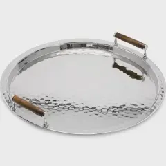 EDZARD dienblad Hugo, rond, glanzend vernikkeld roestvrij staal, met bamboe handgrepen, diameter 54 cm