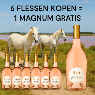 6 flessen L’ Îlot – Gris des sables de Camargue (Bio) 0,75L + 1 MAGNUM gratis 6 flessen L’ Îlot – Gris des sables de Camargue (Bio) 0,75L + 1 MAGNUM gratis