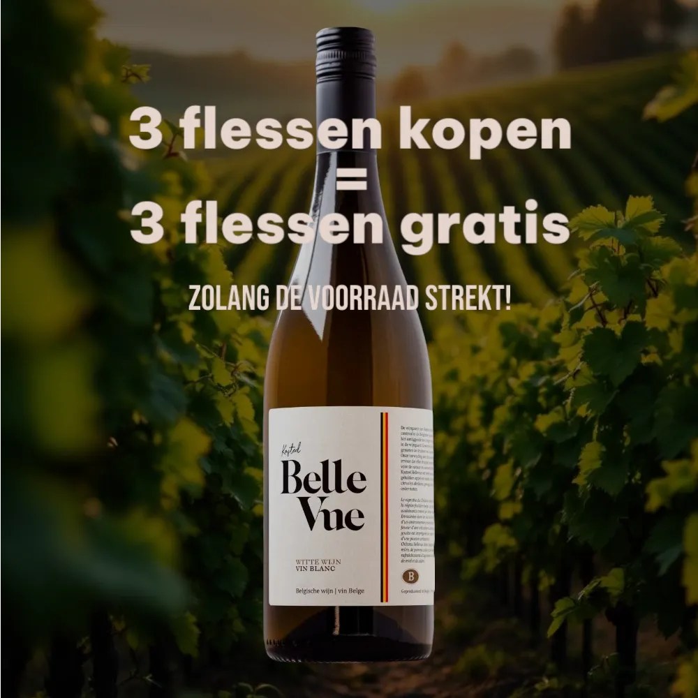 2023 Kasteel Belle Vue – Belgische Witte Wijn 0,75L NU: 6 flessen voor €38,85 (3+3 gratis!)