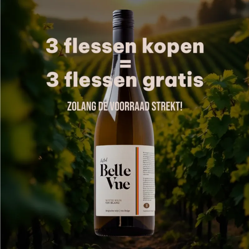2023 Kasteel Belle Vue – Belgische Witte Wijn 0,75L NU: 6 flessen voor €38,85 (3+3 gratis!)