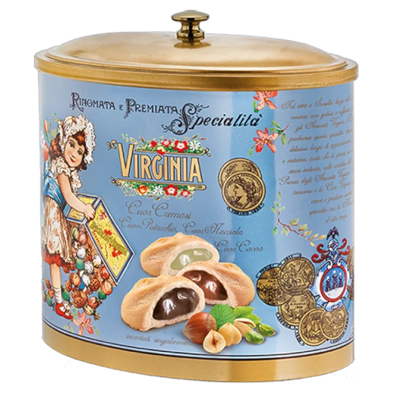 Blikken doos met Romige Hartjes met Pistache, Hazelnoot en Cacao 200gr