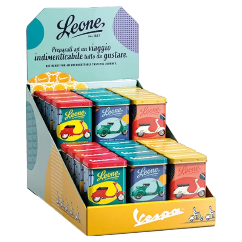 Metalen doosjes met vespa gevuld met snoepjes 30gr