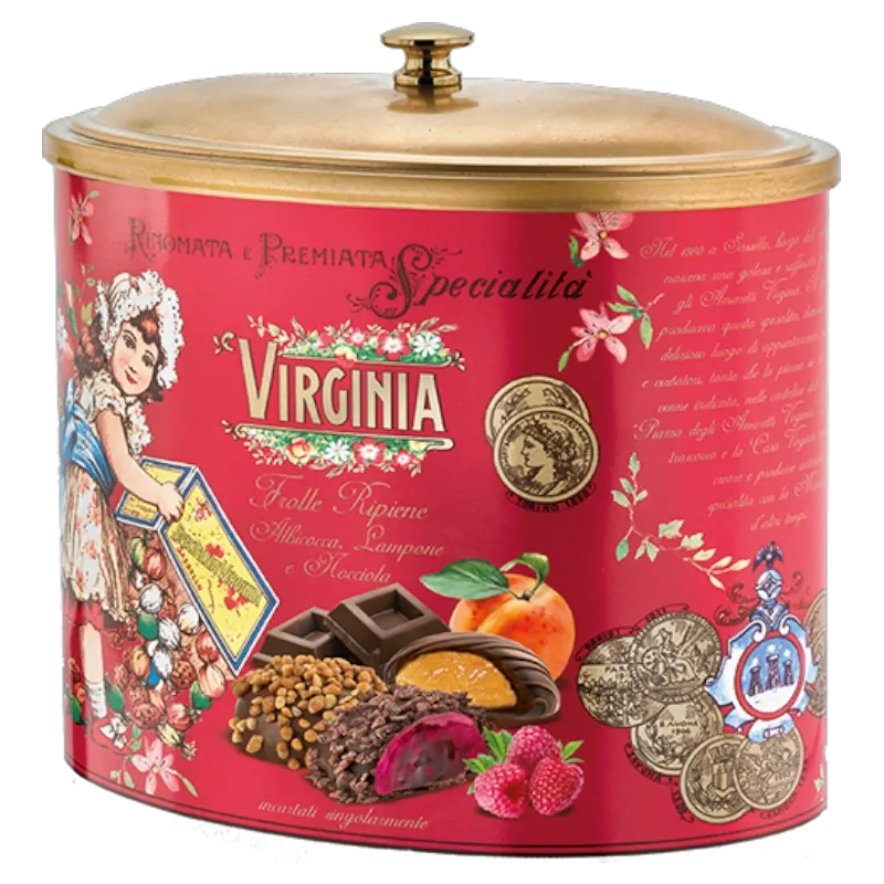 Blikken doos met Shortbread gevuld met cacao, abrikoos en framboos 200gr